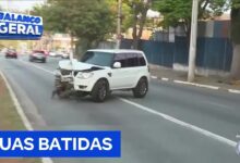 Cabo de guincho rompe e carro de luxo é solto desgovernado no meio da rua em Carapicuíba, SP