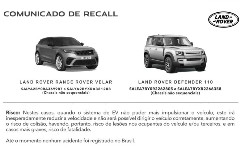 Comunicado Recall Defender e Range Rover Velar