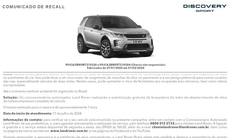 Comunicado Recall Discovery Sport