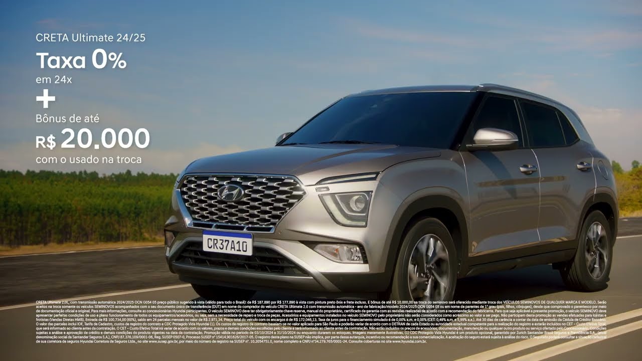 Taxa ZERO + bônus de até R$20.000. O melhor momento do ano para sair de Hyundai CRETA novo é agora!